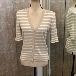St. John Beige and White Striped Cardigan, S